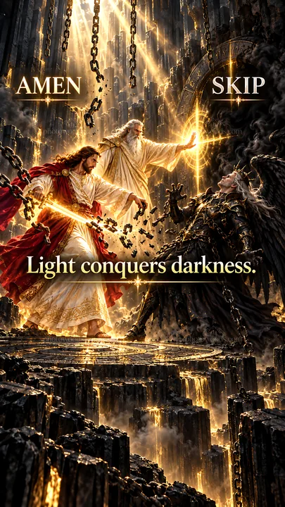 Jesus Christ brings light to overcome darkness - AI-generated stock image