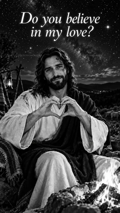 Jesus Christ sharing love by the fire - AI-generated stock image