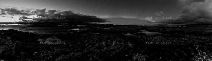 Aurora view over meadow coast at night - AI-generated stock image