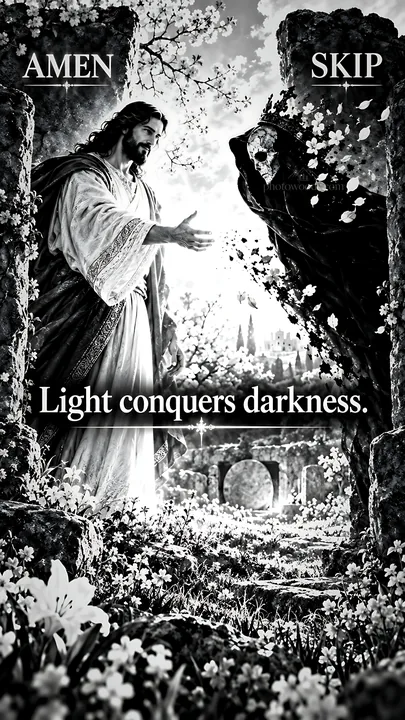 Jesus Christ reaching out to conquer darkness - AI-generated stock image