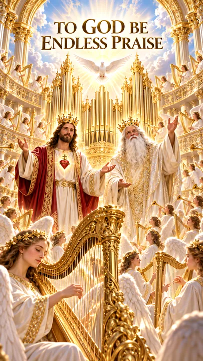 Jesus Christ in a heavenly scene leading praise and worship - AI-generated stock image