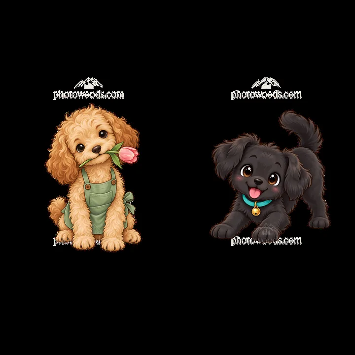 Two cute dogs with a flower and playful pose - AI-generated stock image