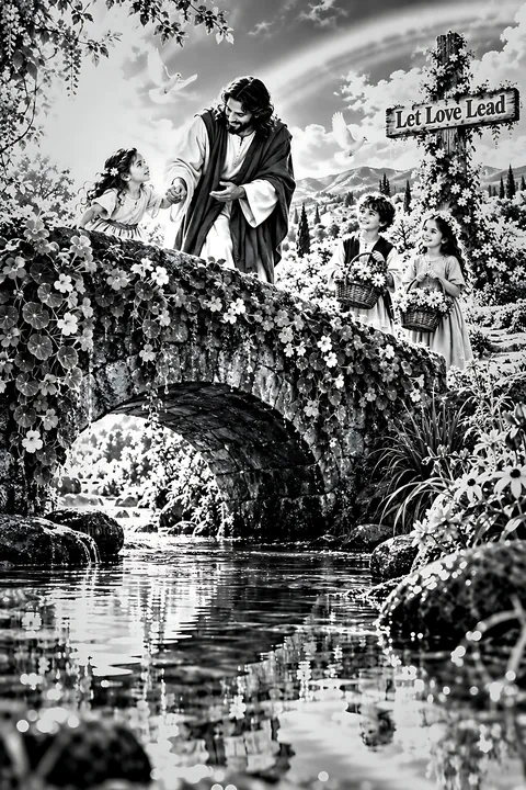 Courage on the flower bridge - AI-generated stock image