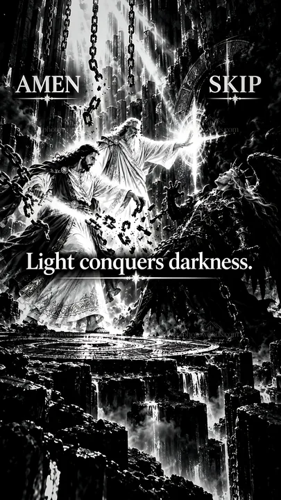 Jesus Christ conquers darkness in a powerful scene - AI-generated stock image
