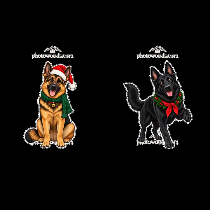 Christmas German Shepherds wearing festive accessories - AI-generated stock image