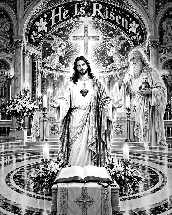 Resurrection in the mosaic basilica - AI-generated stock image