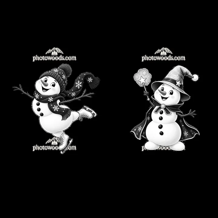 Christmas snowman skating and snowman with a magic wand - AI-generated stock image