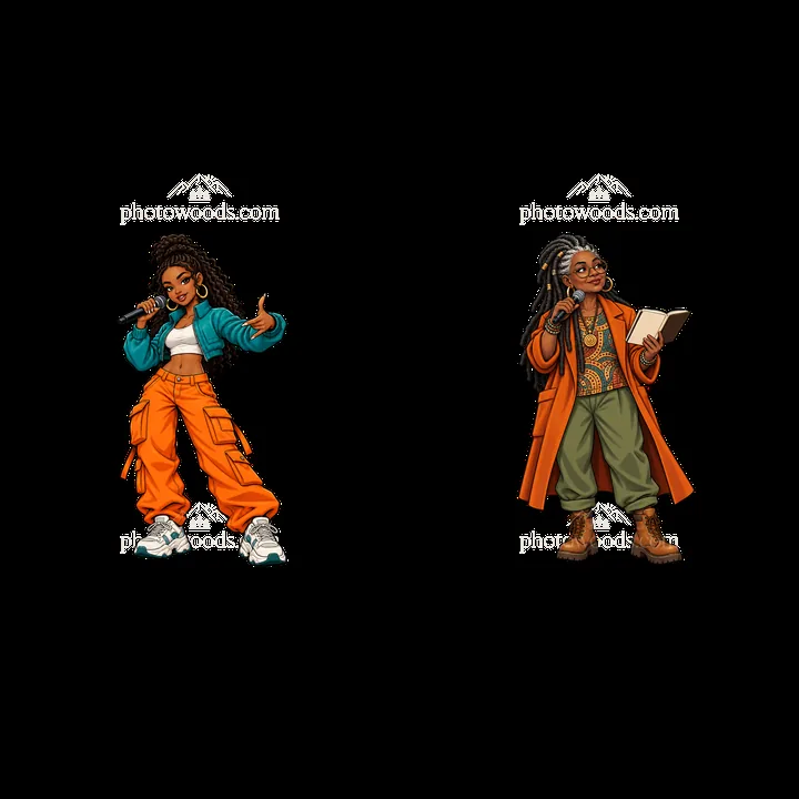 Two hip-hop artists stand side by side - AI-generated stock image