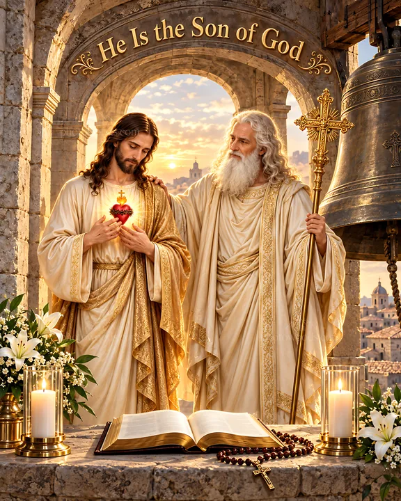 Blessing in the Bell Tower with religious figures - AI-generated stock image