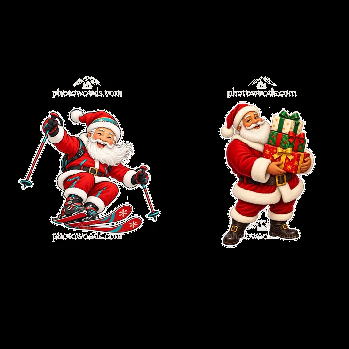 Santa Claus skiing and carrying gifts in festive holiday spirit - AI-generated stock image