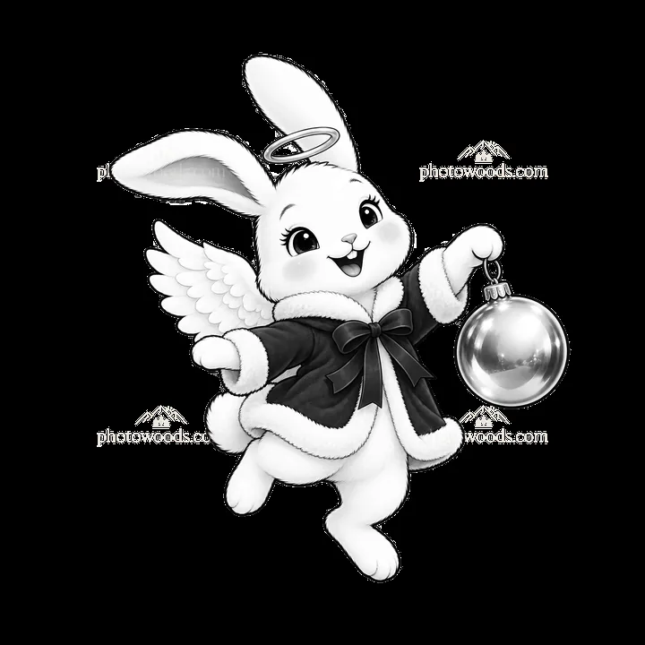 Cartoon angel bunny with ornament for Christmas celebration - AI-generated stock image