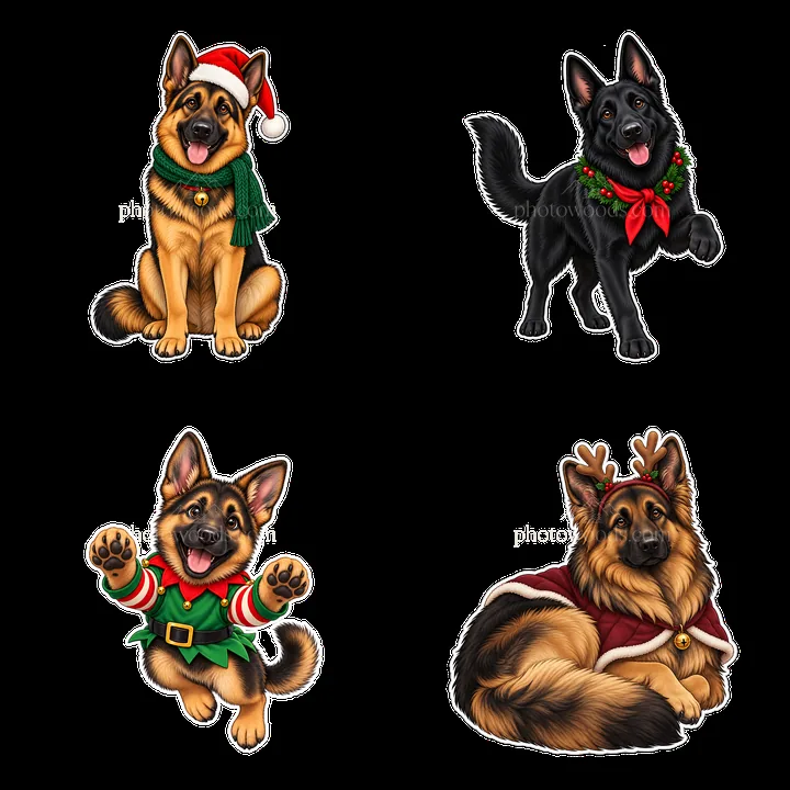 German shepherd dog stickers for Christmas themed designs - AI-generated stock image