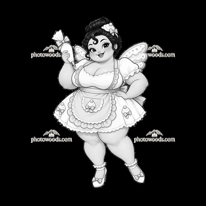 Kawaii ultra-fat fairy holding a wand in playful pose - AI-generated stock image