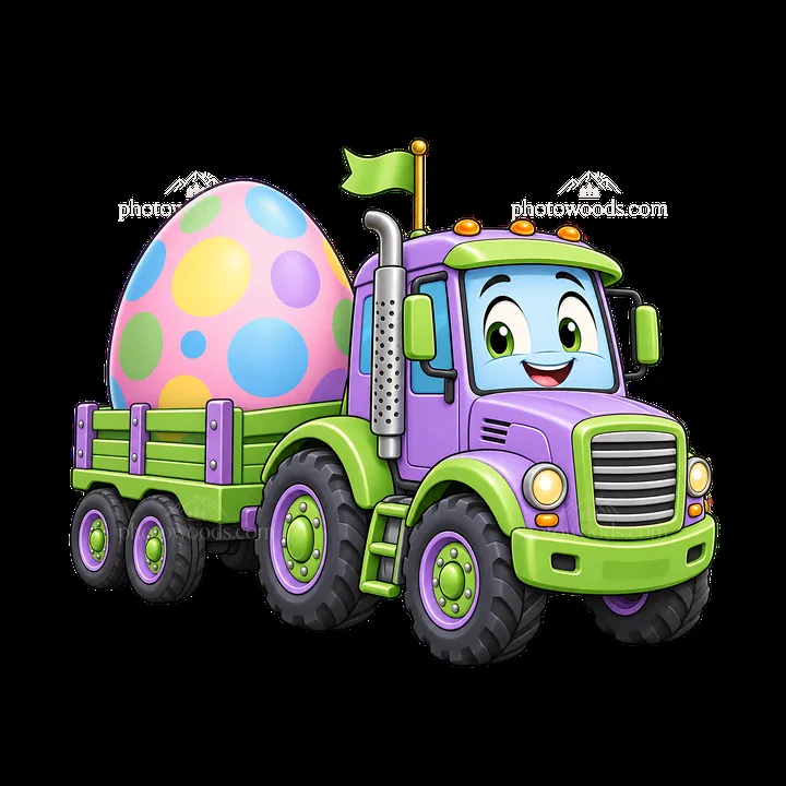 Easter truck carrying a large colorful egg - AI-generated stock image
