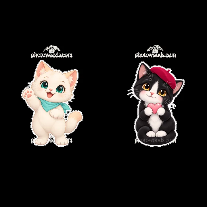 Kawaii cat pair with playful and heartwarming gestures - AI-generated stock image