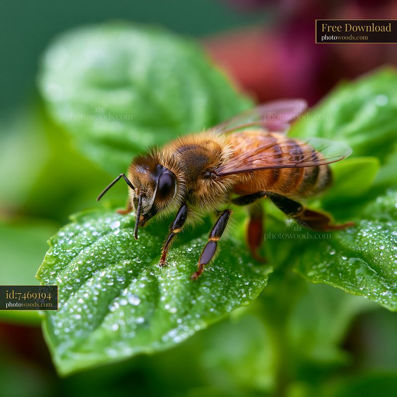 Close-up of a bee on a green leaf in a garden setting