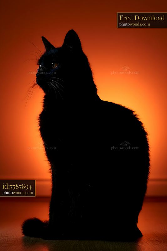Black cat silhouette against an orange background
