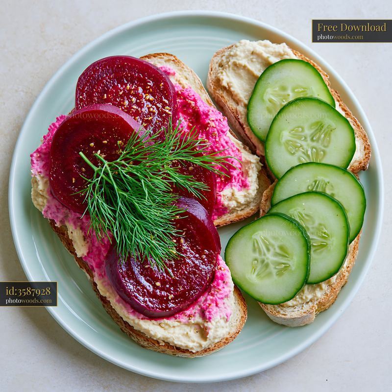 Breakfast plate with hummus and vegetables