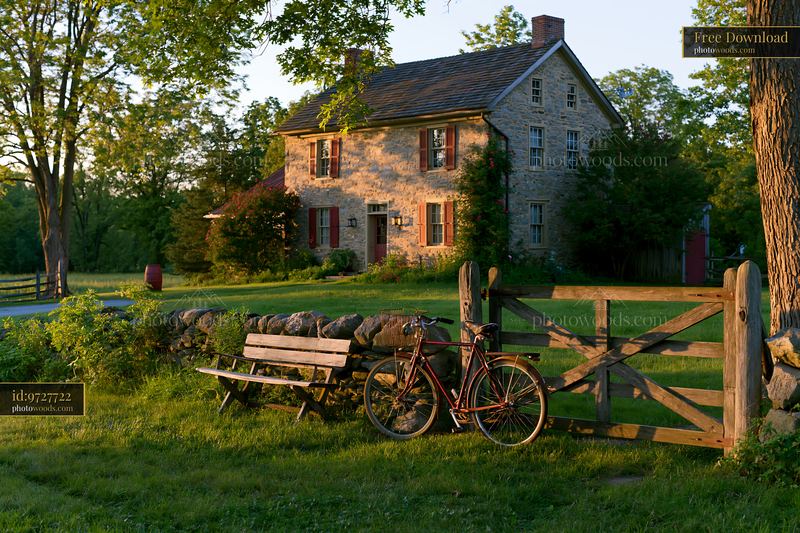 Country home with bicycle outside in a rural setting