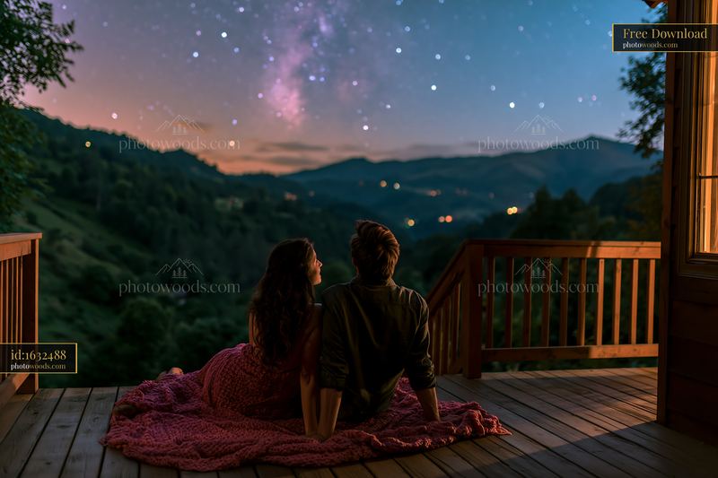 Couple enjoying a starlit night on a wooden deck