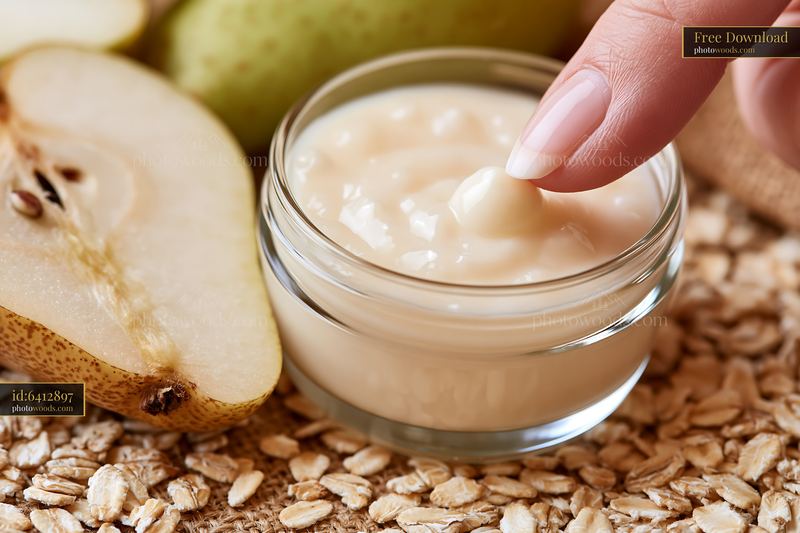 Natural skincare cream with fresh ingredients and oats