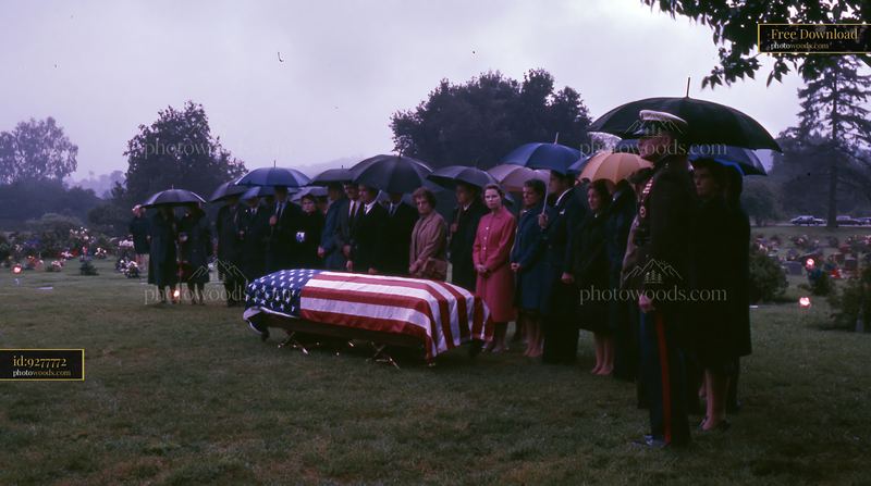 Flag-draped coffin during veteran funeral service