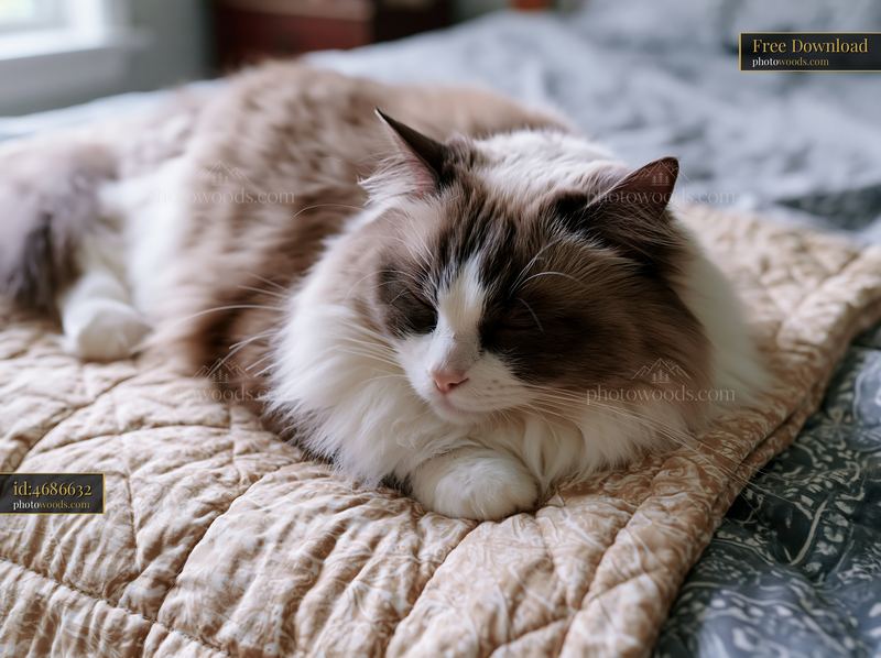 Rare cat breed sleeping on a quilt in a cozy home setting