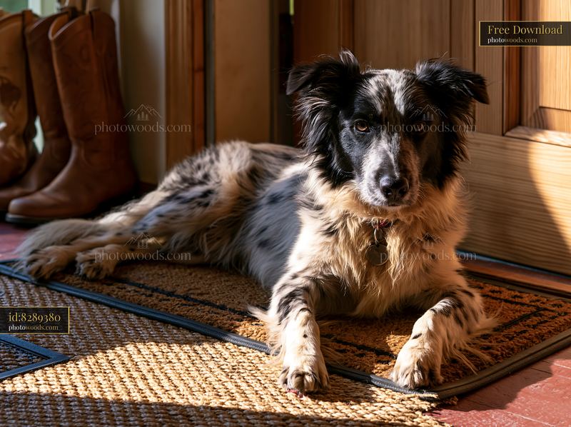 Rare dog breed with spotted coat relaxing indoors