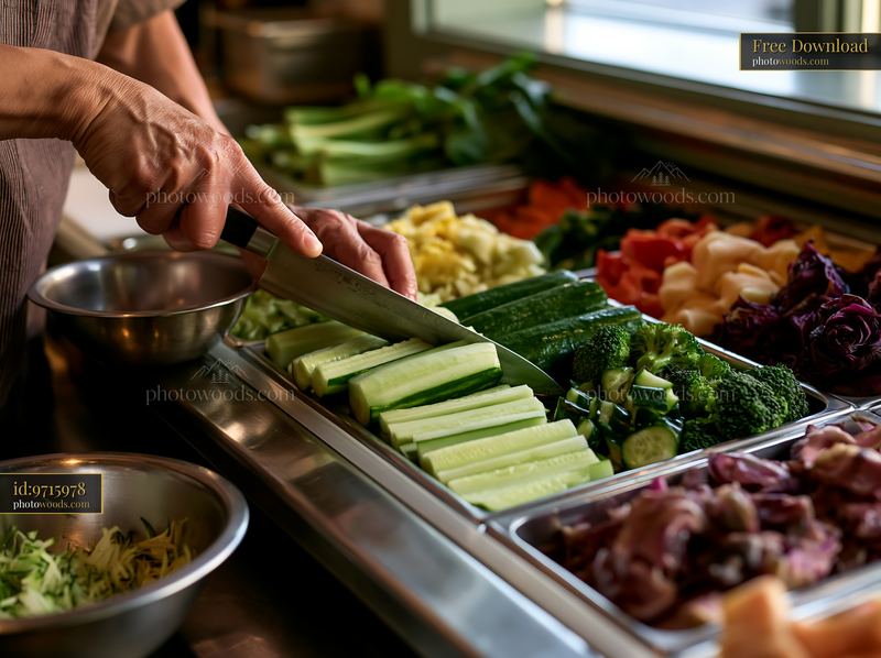 Sushi chef preparing fresh ingredients for sushi rolls
