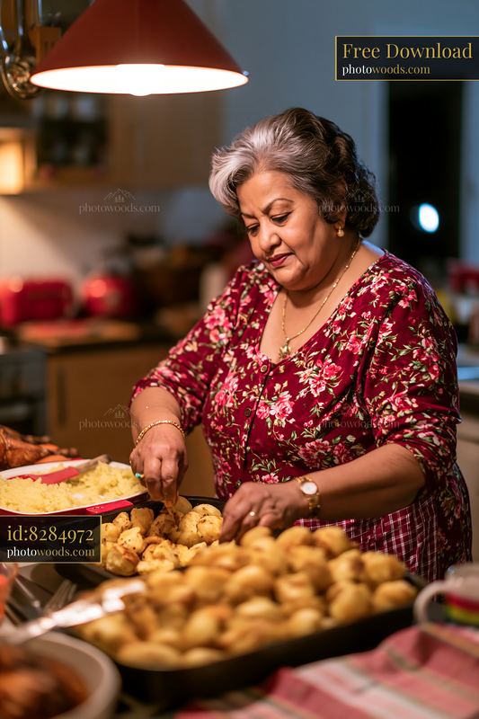 Family member preparing food in kitchen for holiday dinner
