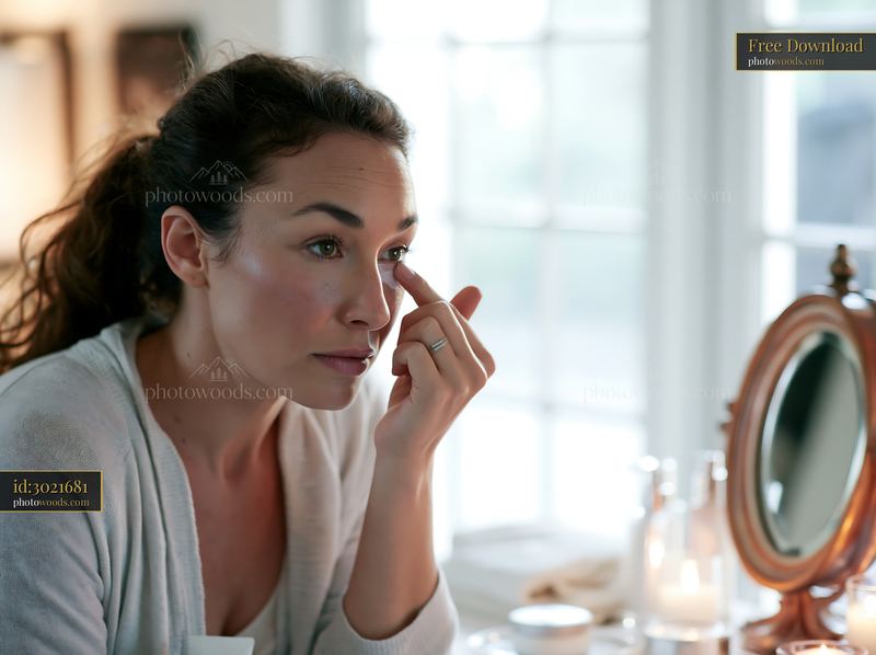Woman applying cream dose for sensitive skin in a bright room