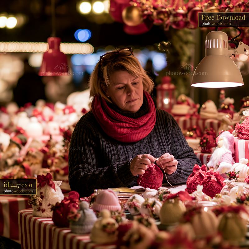 Christmas market stall with handmade ornaments