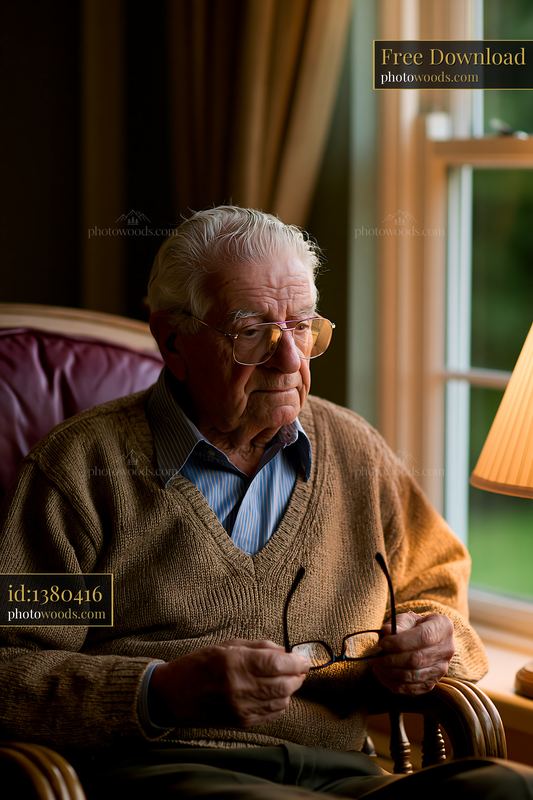 Elderly person sitting in a chair with hand tremor indoors