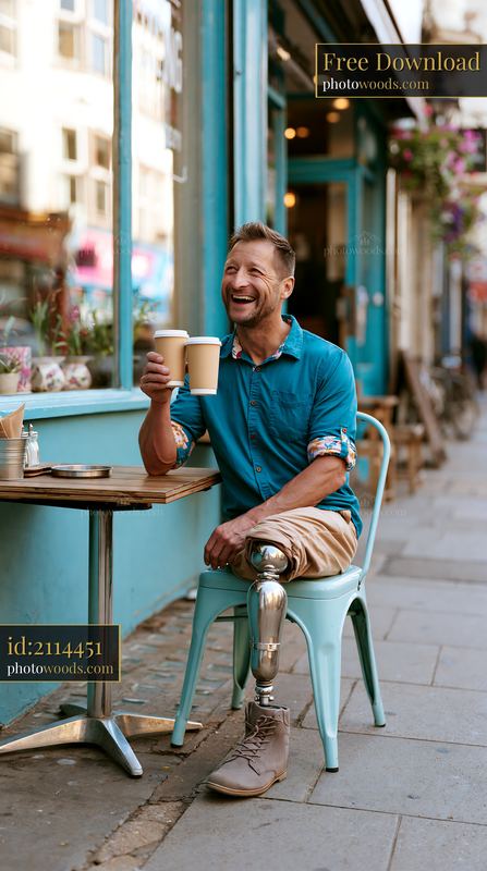 Cheerful Man Toasting With Coffee on Street in City