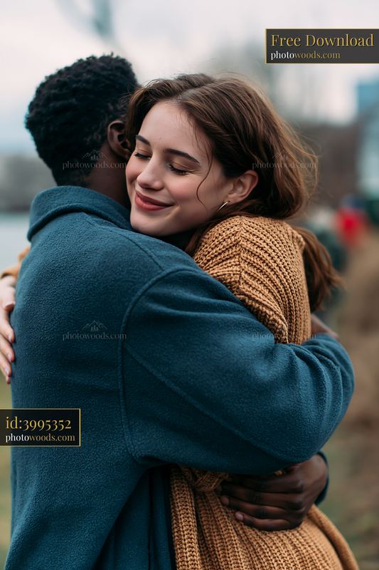 Close-Up Portrait of Couple Embracing Outdoors
