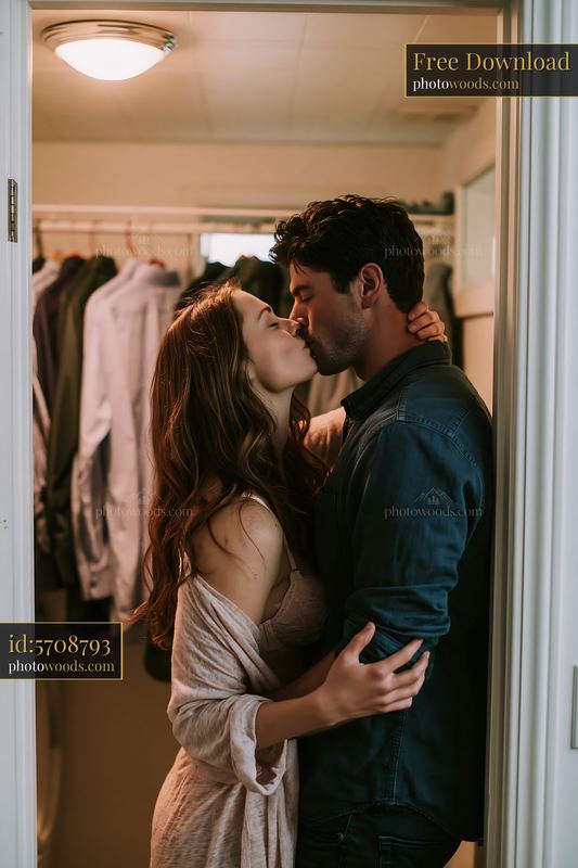 Couple kissing in a home hallway before work