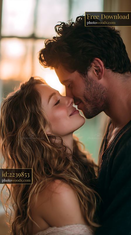 Couple Kissing Gently Under Soft Evening Light