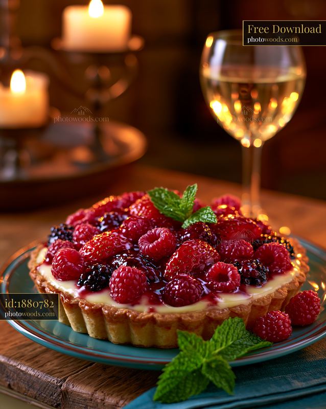 Fresh Berry Tart With Raspberries, Blackberries, and Mint