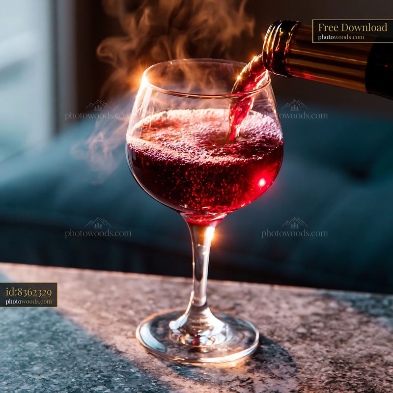 Glass of Red Wine Being Poured With Steam