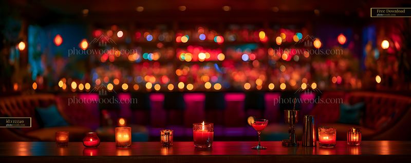 Hotel Lobby Bar With Backlit Shelves and Warm Lighting