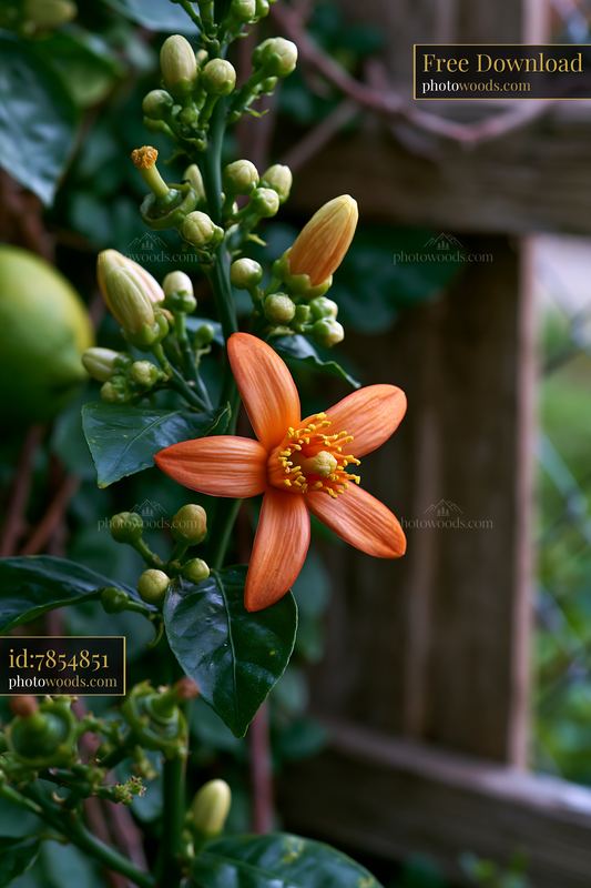 Orange tree flower and buds in close-up