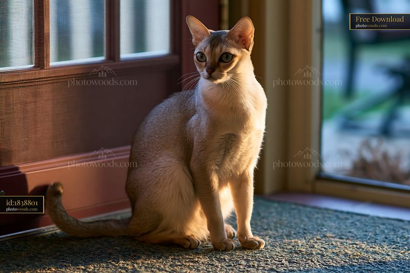 Singapura cat sitting beside a sunlit window