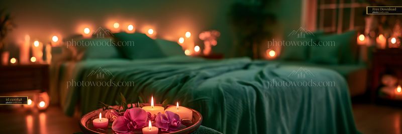 Spa Treatment Room With Candles and Flowers at Night