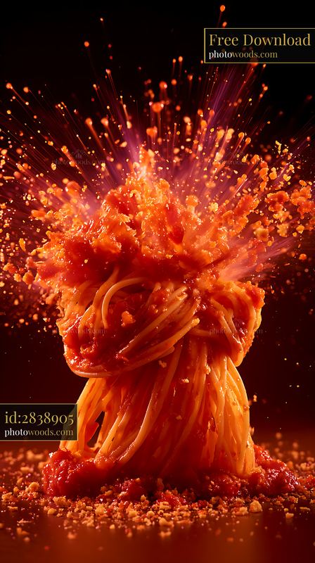 Spaghetti With Tomato Sauce Exploding in the Air