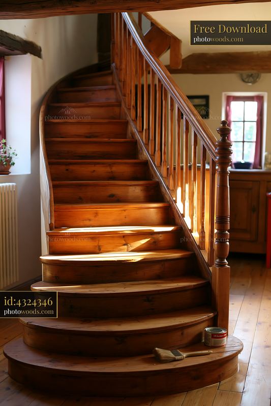 Country house renovation with wooden spiral staircase