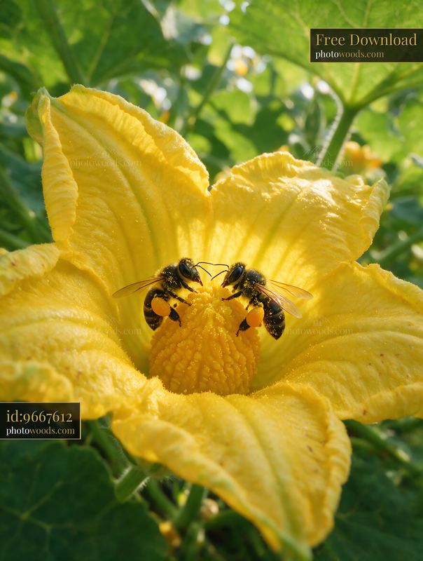 Honey bee interacting with another bee on a yellow flower