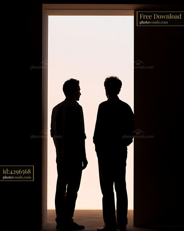 Two People Silhouetted in Bright Doorway at Indoor Location