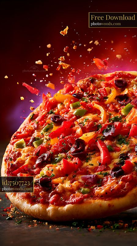 Vegetable Pizza With Peppers and Olives on a Dark Surface