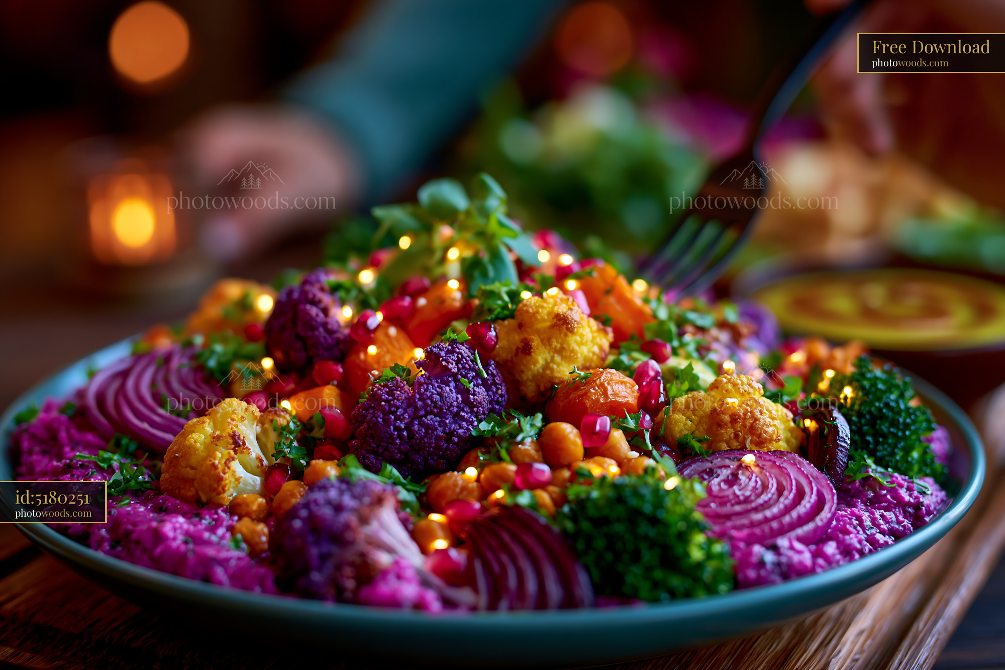 Vibrant Buddha Bowl With Roasted Vegetables and Colorful Toppings