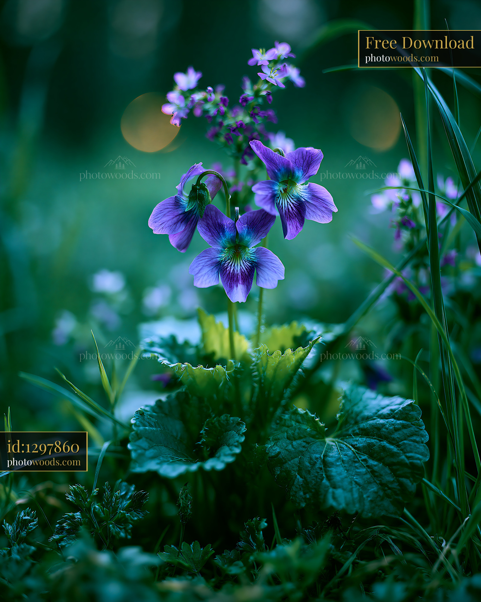 Violet Blooming Under Soft Light in Meadow During Springtime